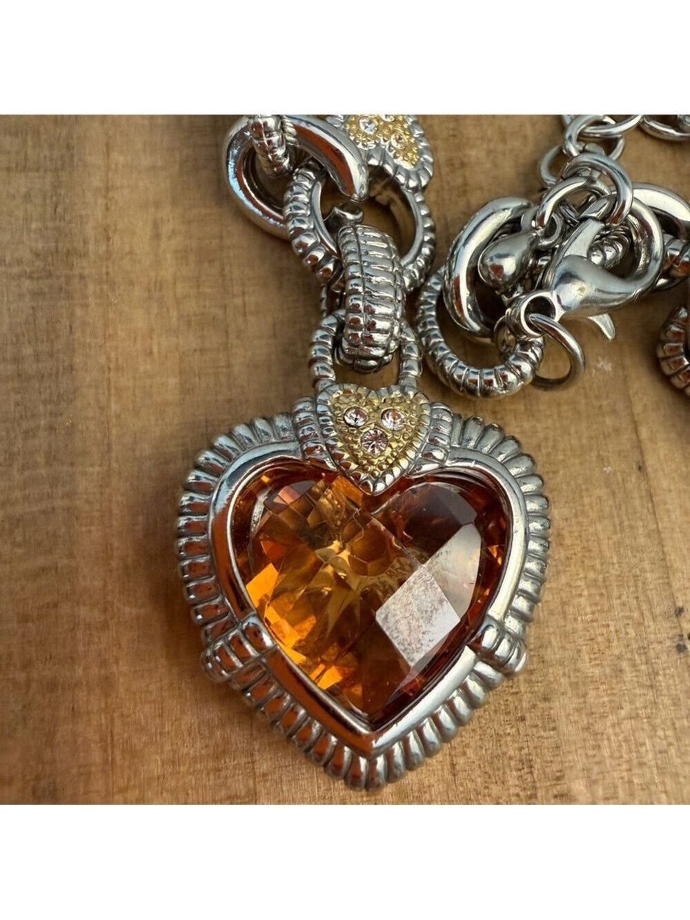 Citrine Heart Pendant Silver and Gold Necklace - Picture 3 of 13